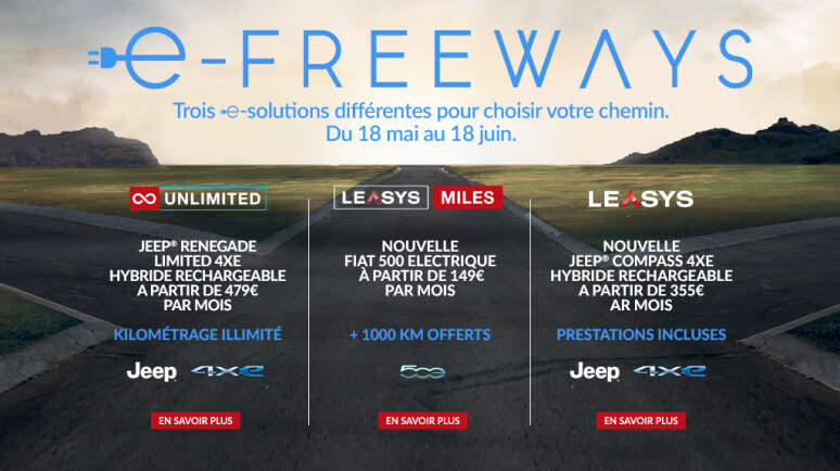 Leasys E-Freeways - Trois e-solutions différentes pour choisir votre chemin. Du 24 mai au 24 juin.